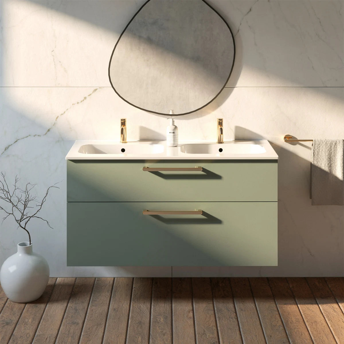 Meuble double vasque salle de bain 120cm,  Amande Mat, ZENO