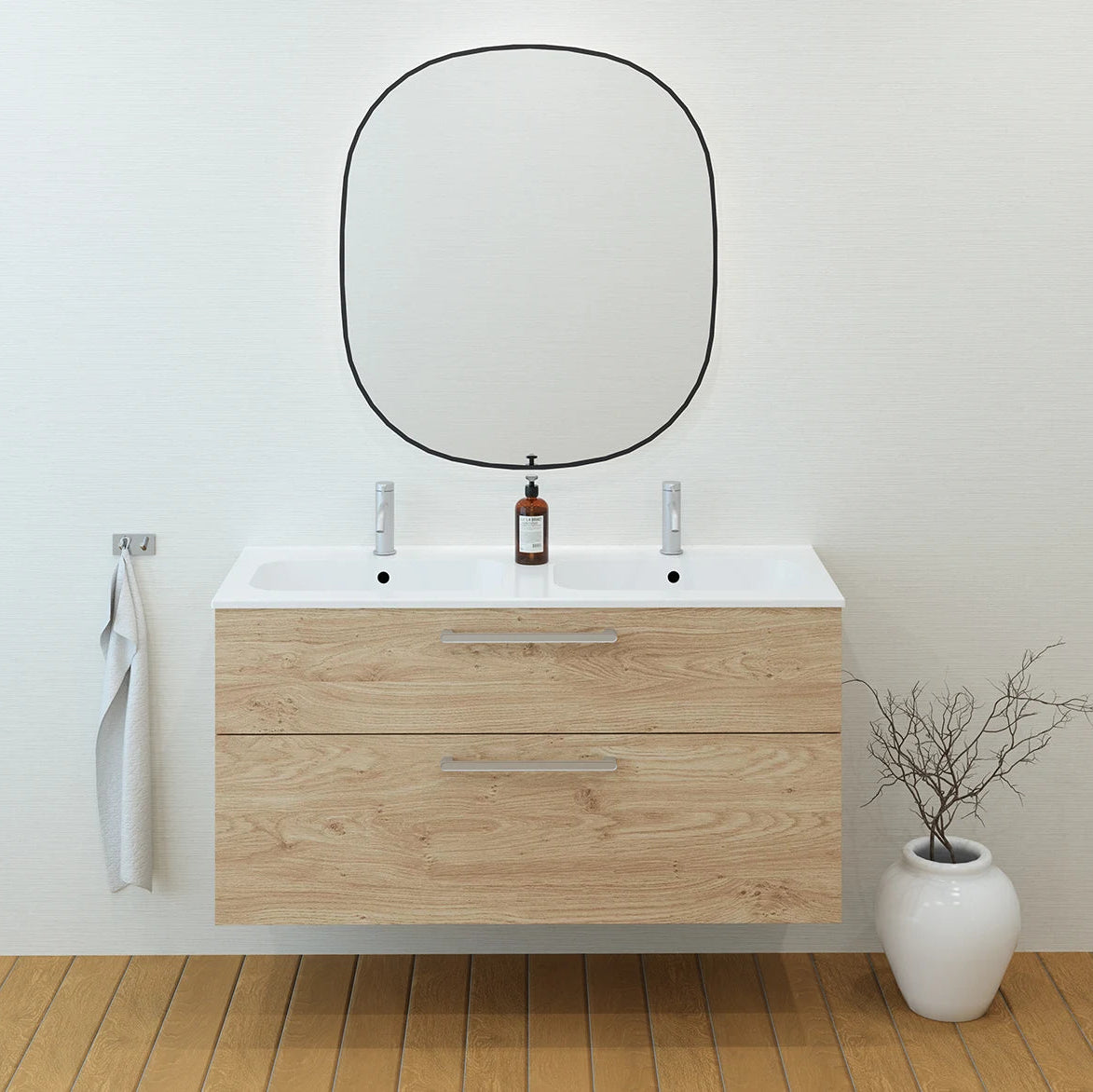 Meuble double vasque salle de bain 120cm, Chêne Sanremo, ZENO