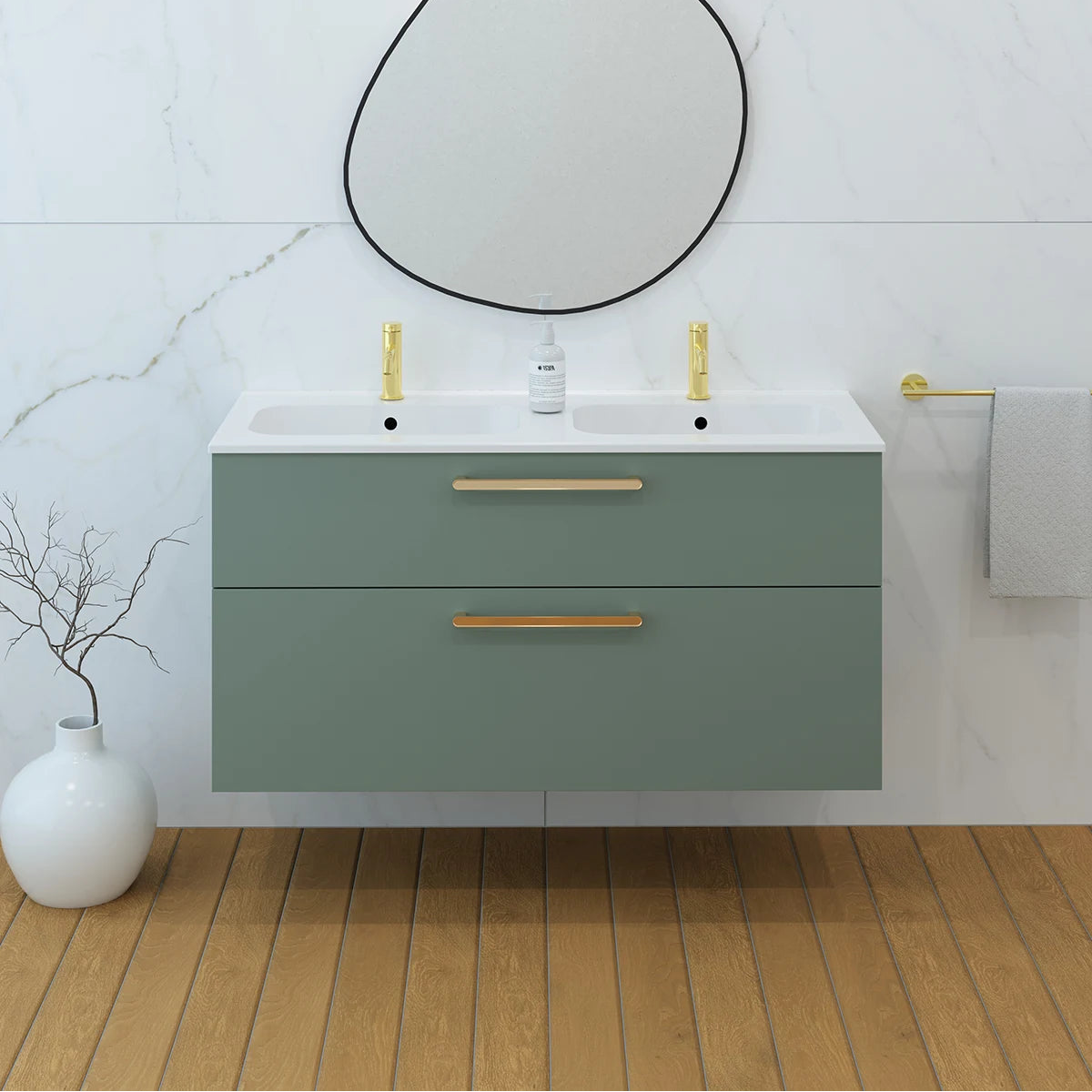 Meuble double vasque salle de bain 120cm,  Amande Mat, ZENO