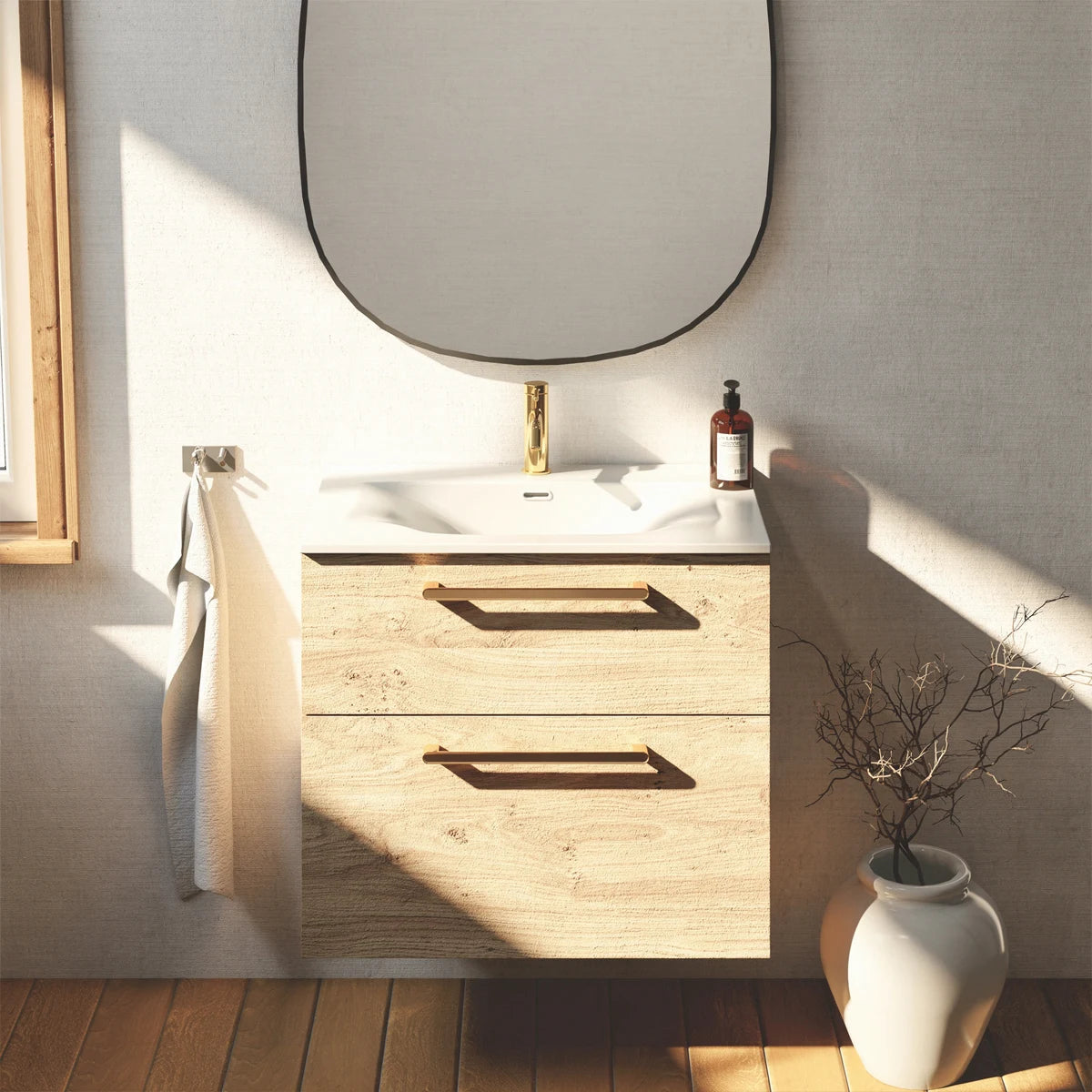 Meuble vasque salle de bain 70cm, Chêne Sanremo, ZENO