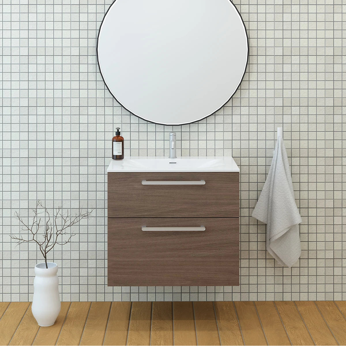 Meuble vasque salle de bain 70cm, Noyer tabac, ZENO