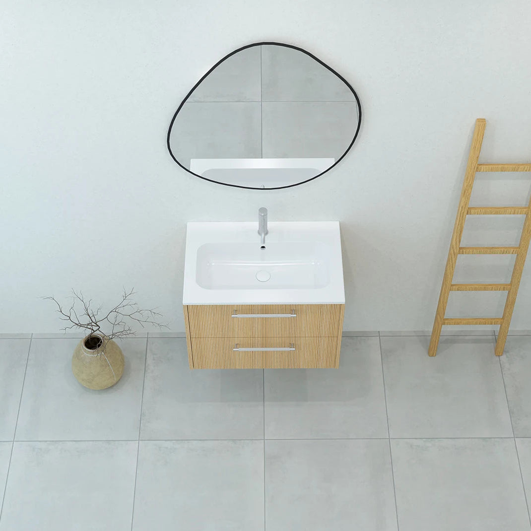 Meuble de salle de bain strié, 70 cm, Chêne doré, SILLAGE