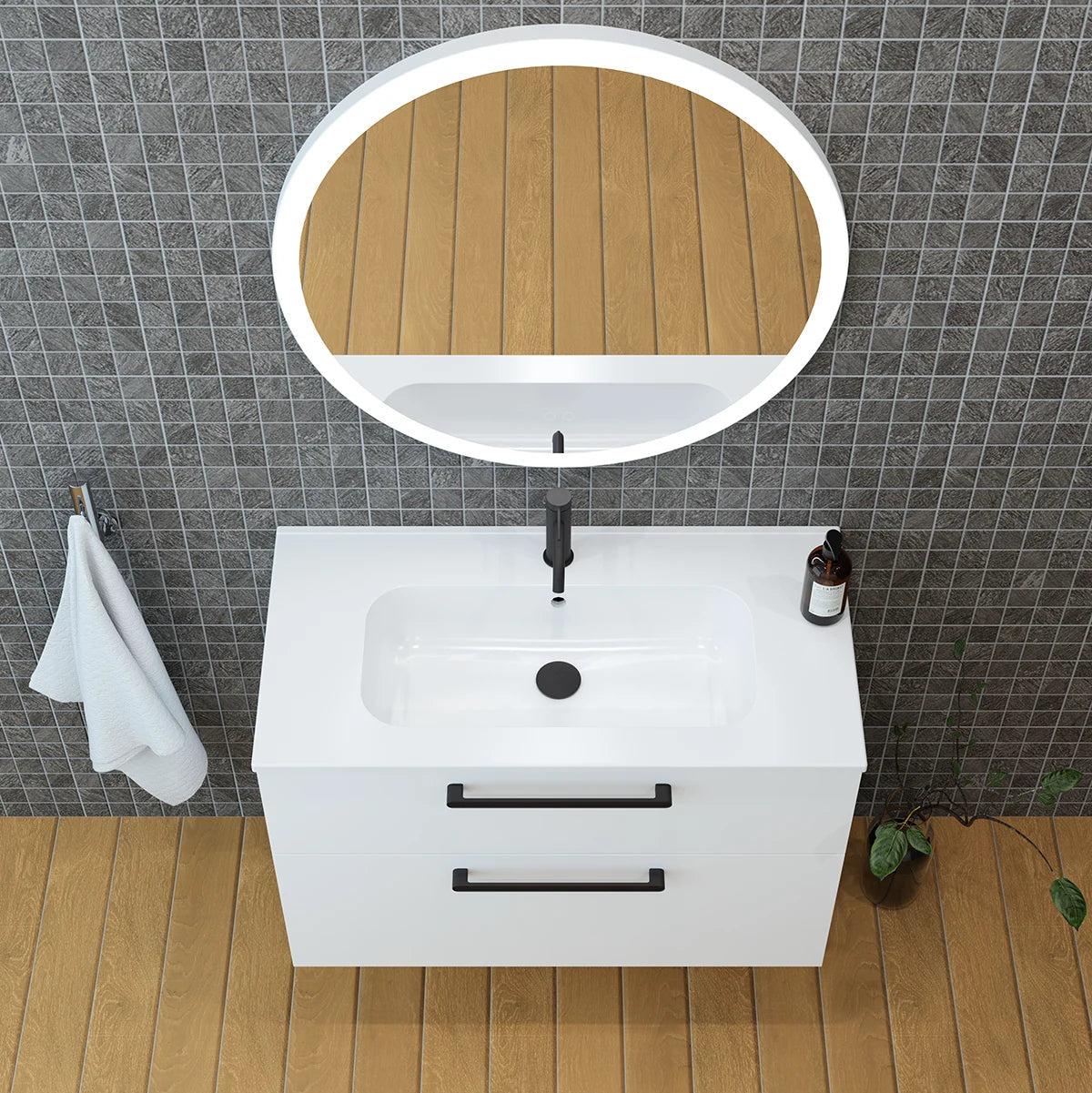 Meuble vasque salle de bain 90cm, Blanc brillant, ZENO