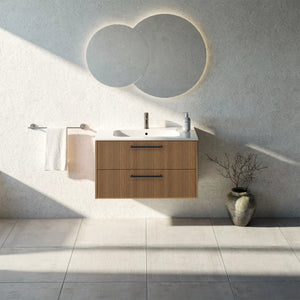 Meuble de salle de bain strié, 90 cm, Chêne noisette, SILLAGE