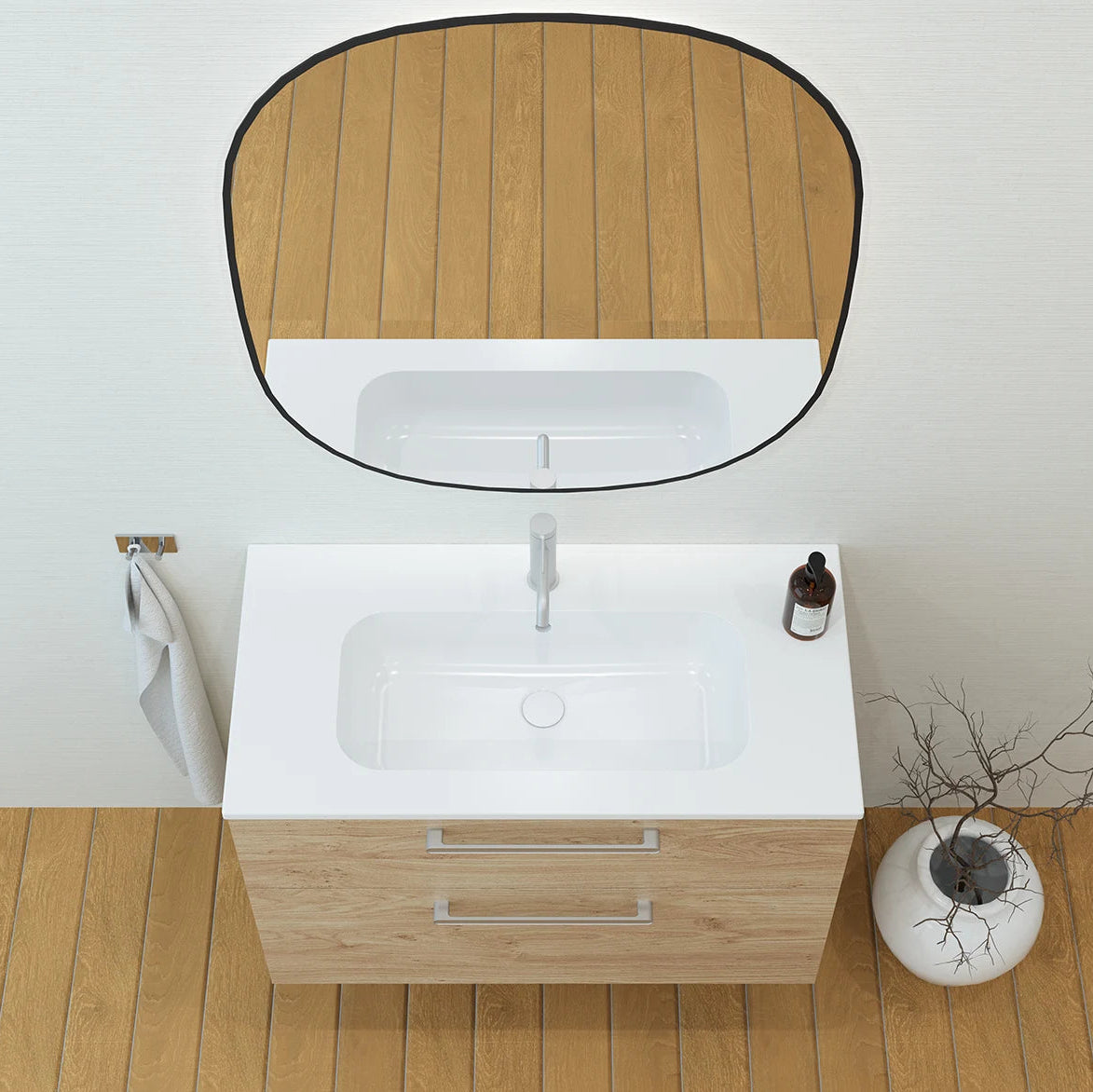 Meuble vasque salle de bain 90cm, Chêne Sanremo, ZENO
