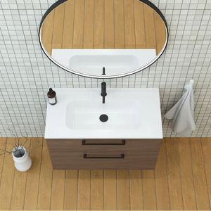 Meuble vasque salle de bain 90cm, Noyer tabac, ZENO