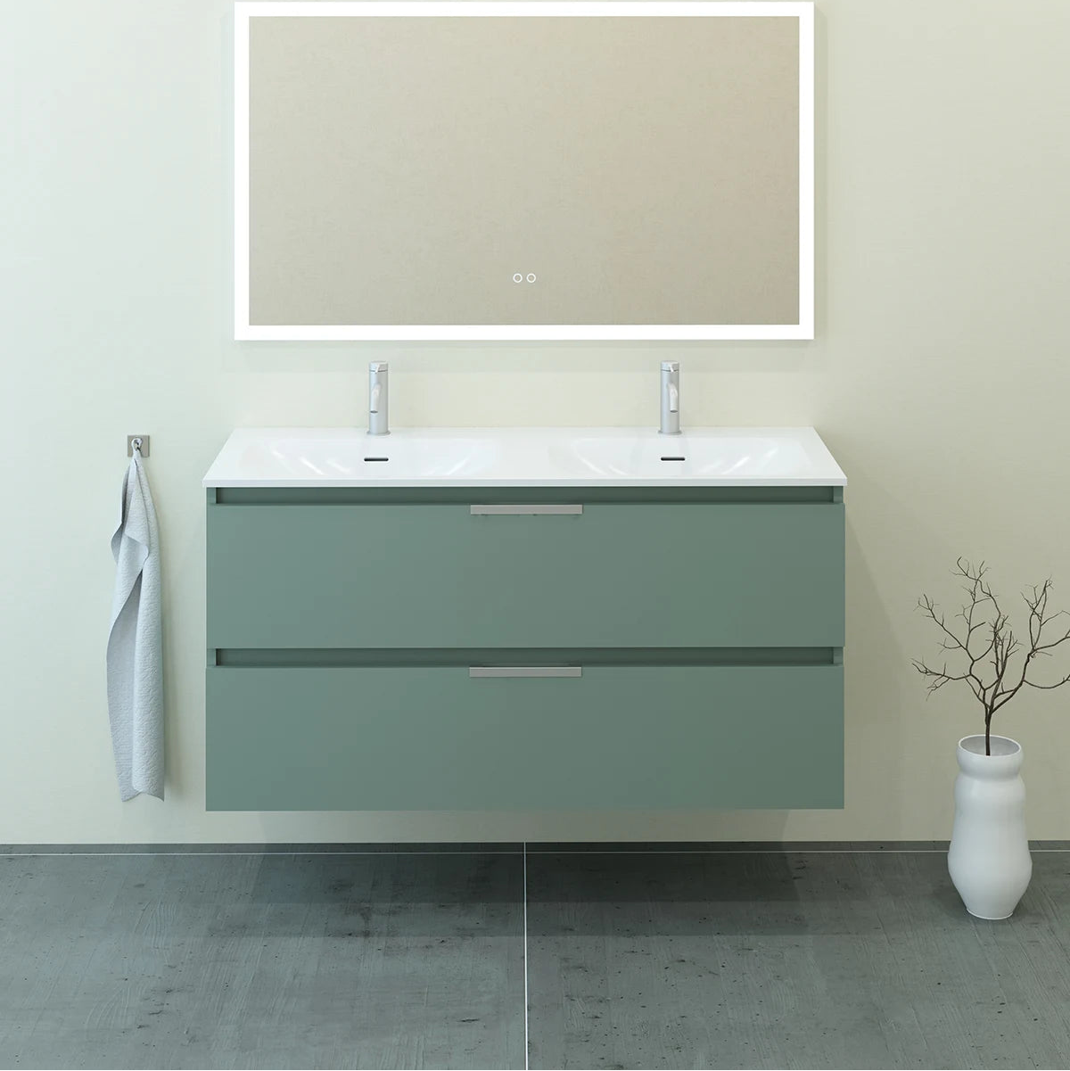 Meuble double vasque salle de bain 120cm, Amande Mat, TEMPO