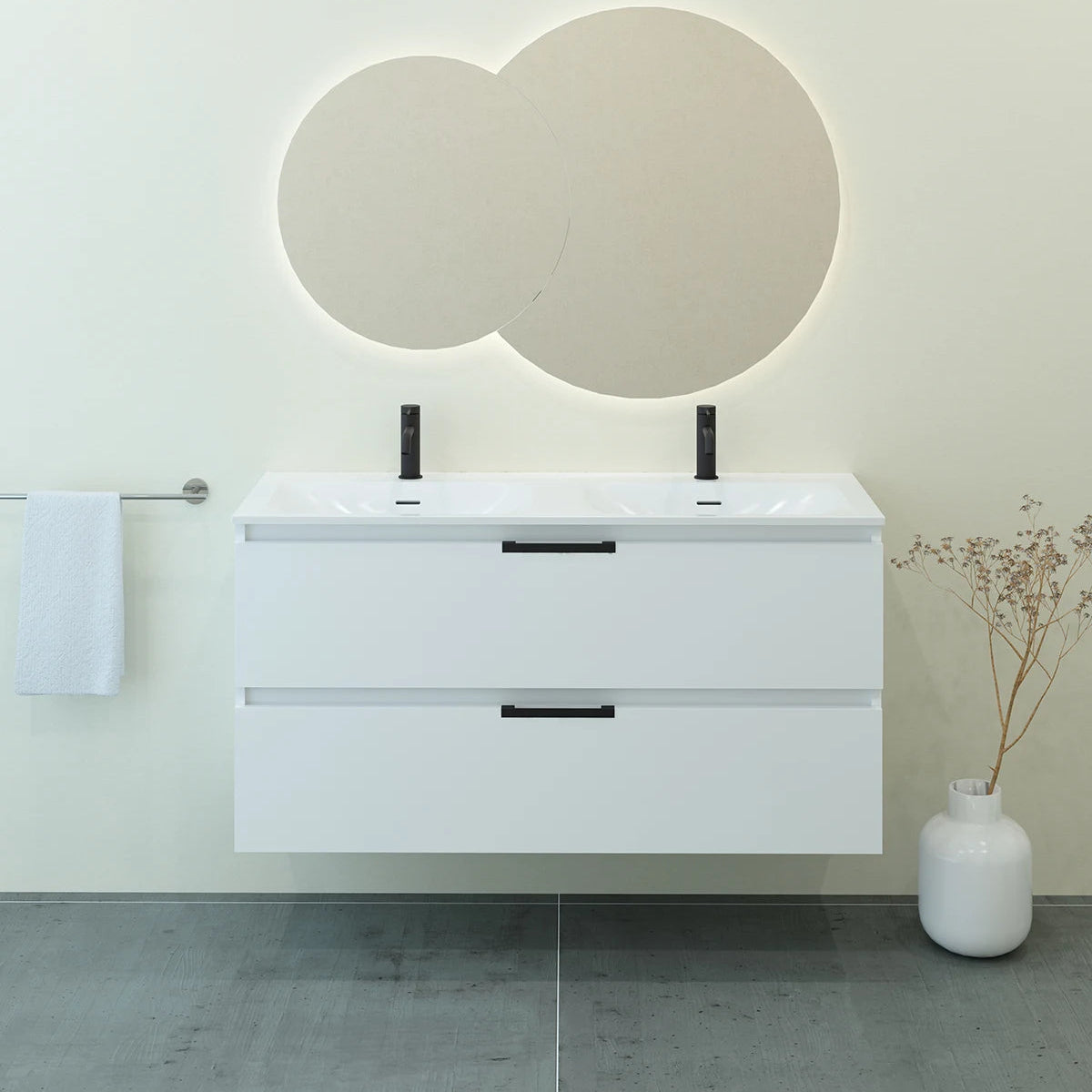 Meuble double vasque salle de bain 120cm, Blanc Brillant, TEMPO