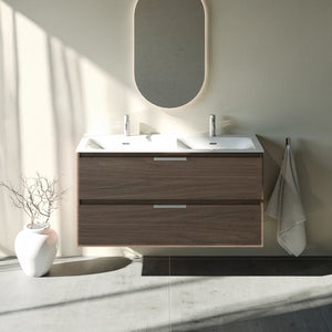 Meuble double vasque salle de bain 120cm, Noyer tabac, TEMPO