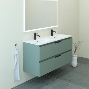 Meuble double vasque salle de bain 120cm, Amande Mat, TEMPO