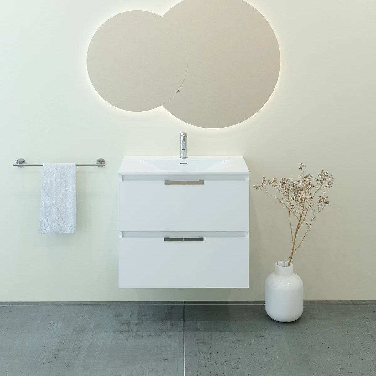 Meuble vasque salle de bain 70cm, Blanc Brillant, TEMPO