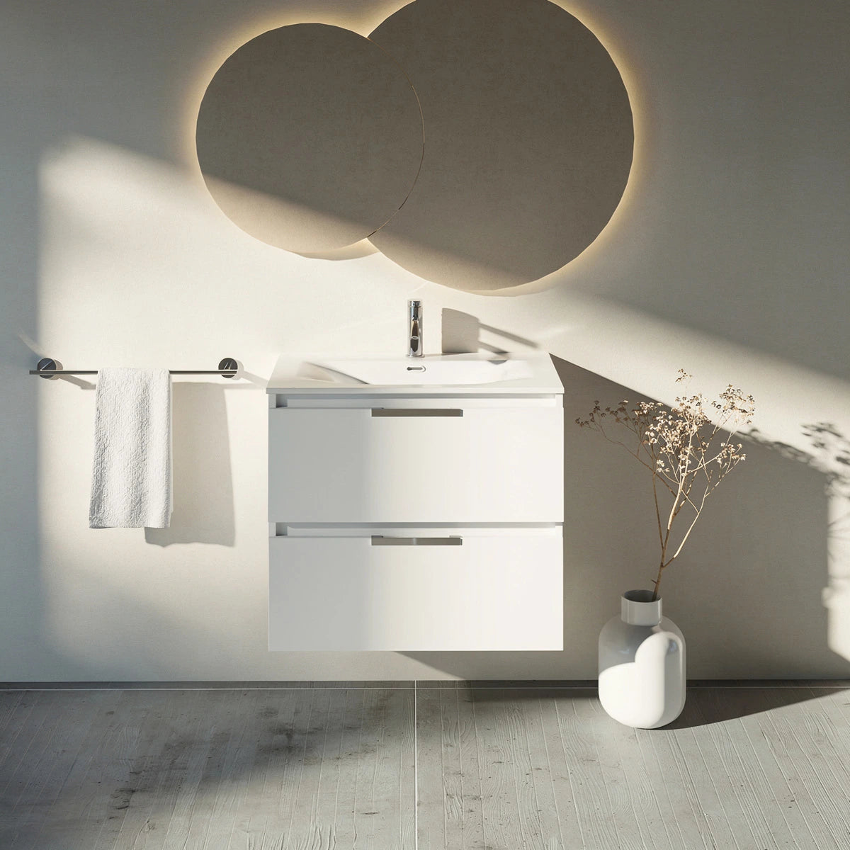 Meuble vasque salle de bain 70cm, Blanc Brillant, TEMPO