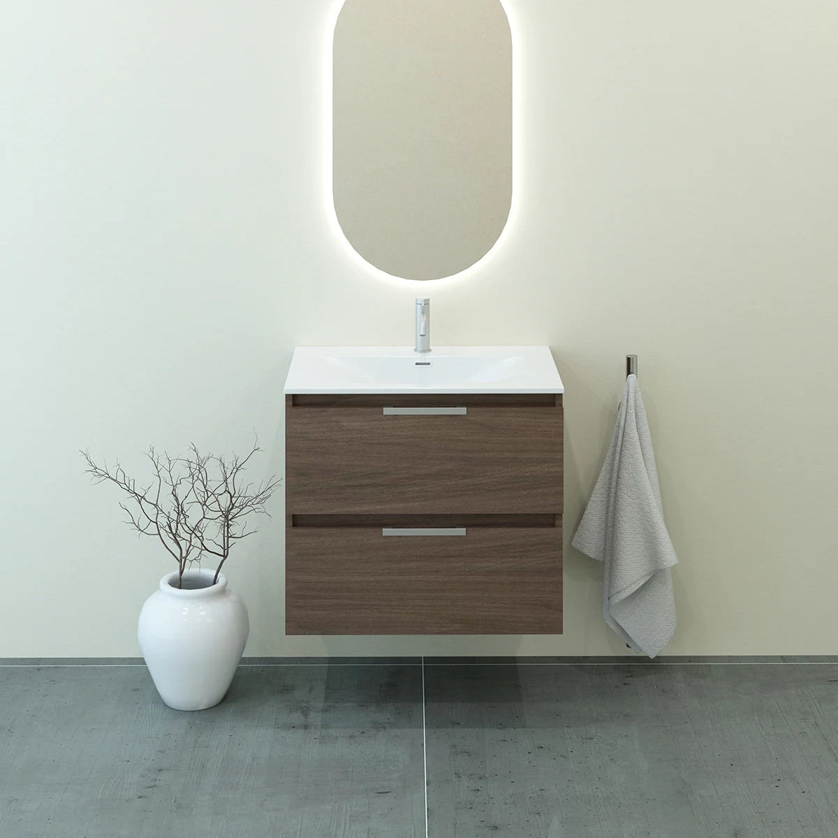 Meuble vasque salle de bain 70cm, Noyer Tabac, TEMPO