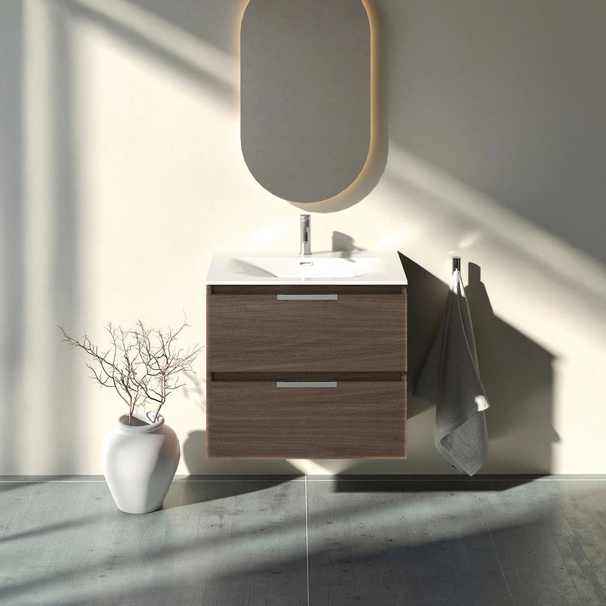 Meuble vasque salle de bain 70cm, Noyer Tabac, TEMPO