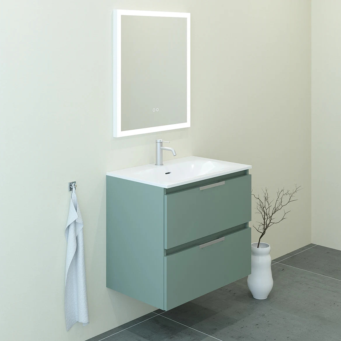 Meuble vasque salle de bain 70cm, Amande Mat, TEMPO