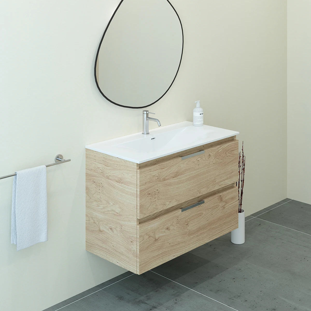 Meuble vasque salle de bain 90cm, Chêne Sanremo, TEMPO