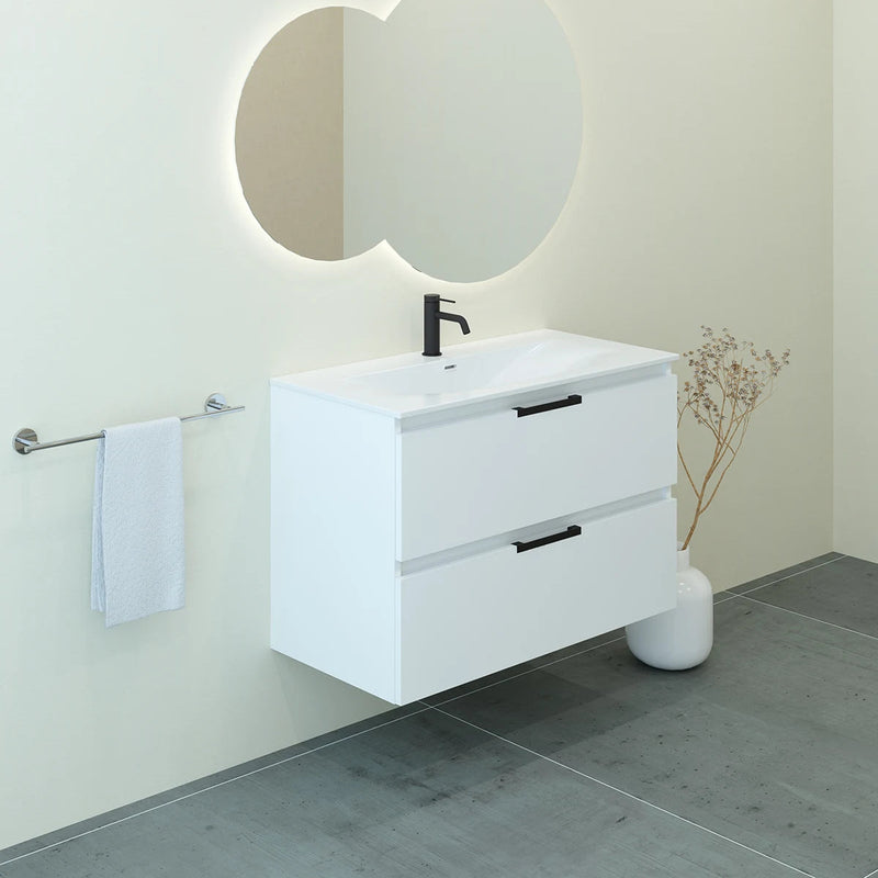 Meuble vasque salle de bain 90cm, Blanc Brillant, TEMPO
