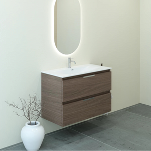Meuble vasque salle de bain 90cm, Noyer tabac, TEMPO