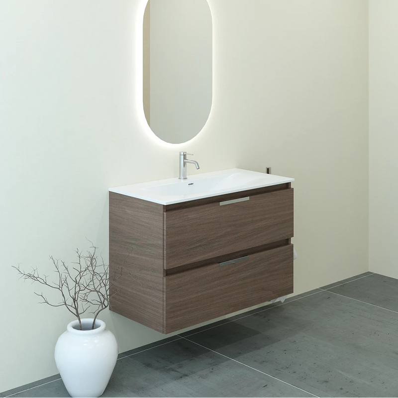 Meuble vasque salle de bain 90cm, Noyer tabac, TEMPO