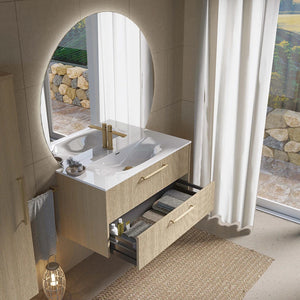 Meuble de salle de bain strié, 70 cm, Chêne doré, SILLAGE