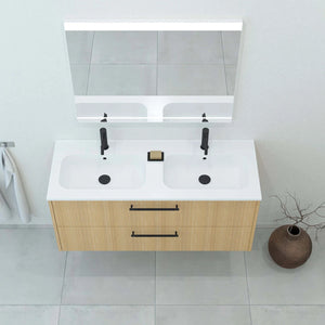 Meuble de salle de bain strié, 120 cm, Chêne doré, SILLAGE