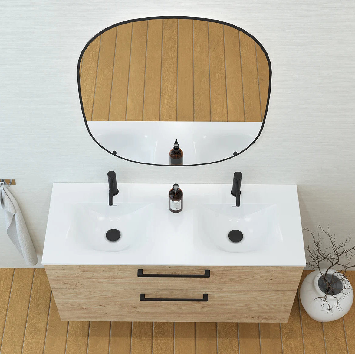 Meuble double vasque salle de bain 120cm, Chêne Sanremo, ZENO
