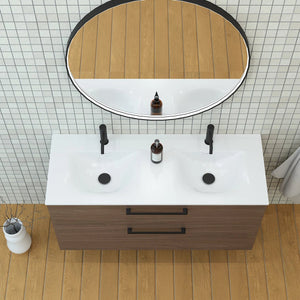 Meuble double vasque salle de bain 120cm, Noyer tabac, ZENO