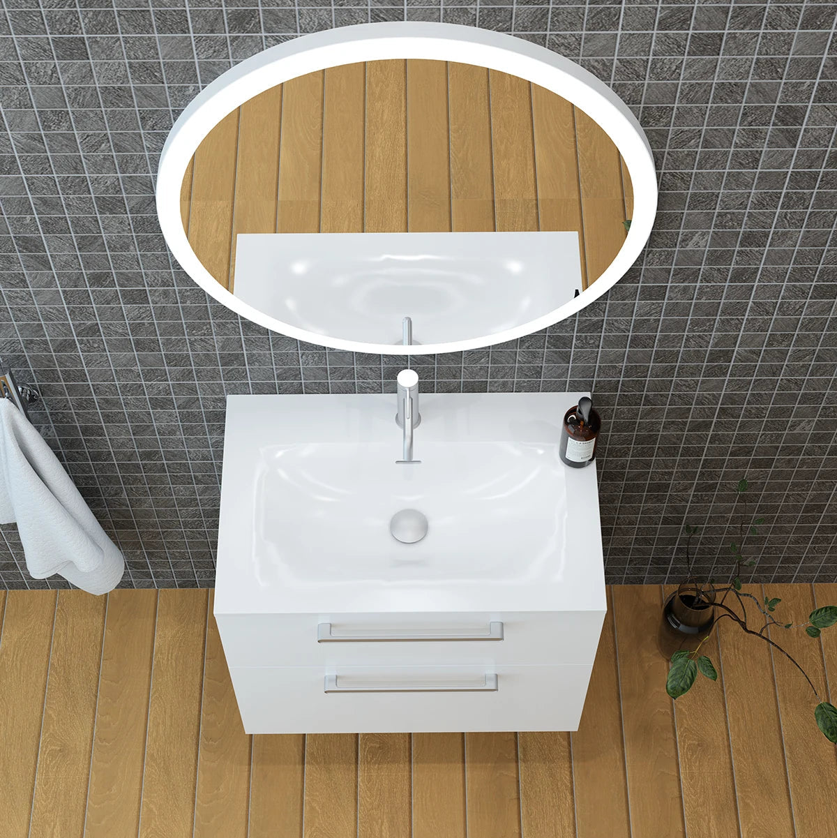 Meuble vasque salle de bain 70cm, Blanc brillant, ZENO