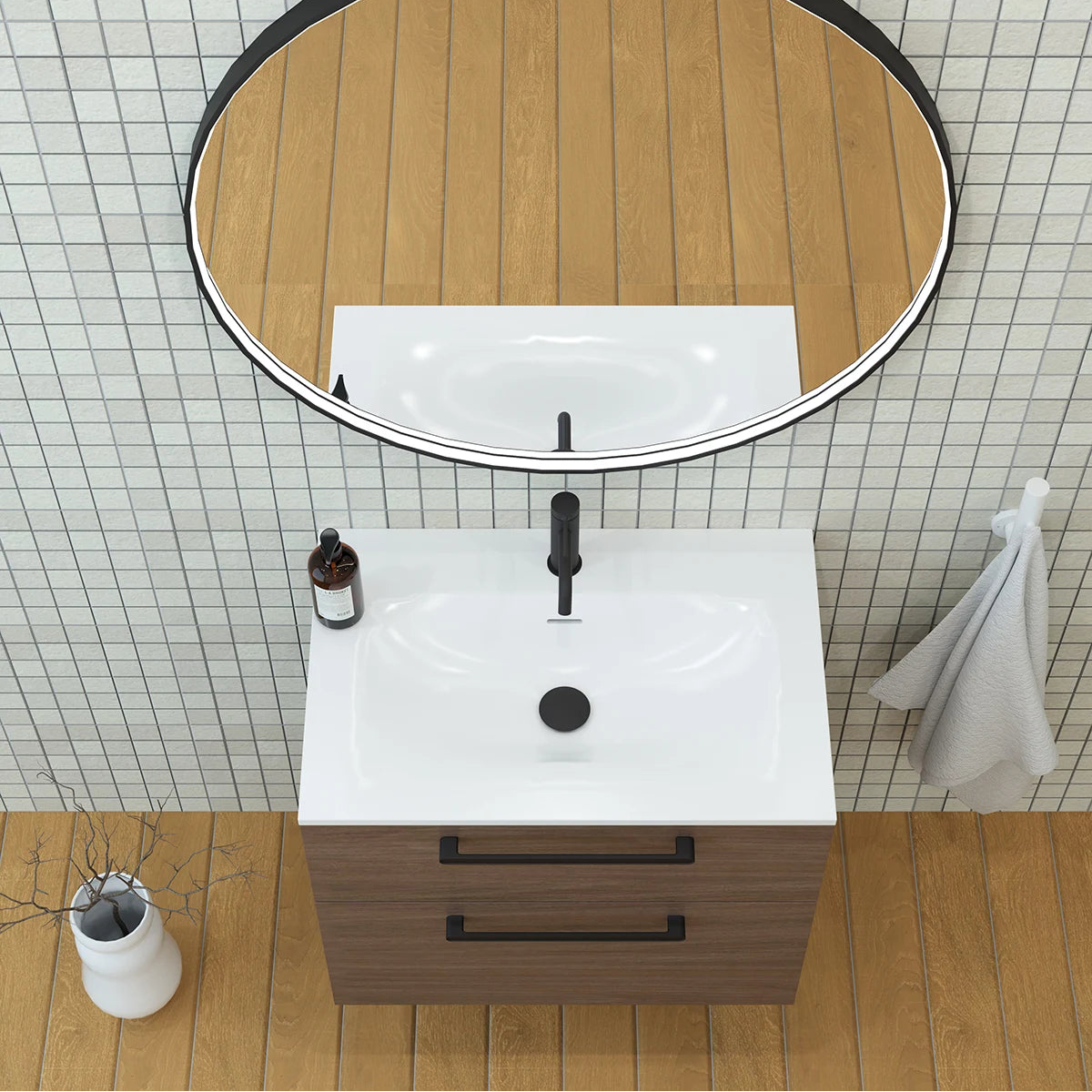 Meuble vasque salle de bain 70cm, Noyer tabac, ZENO