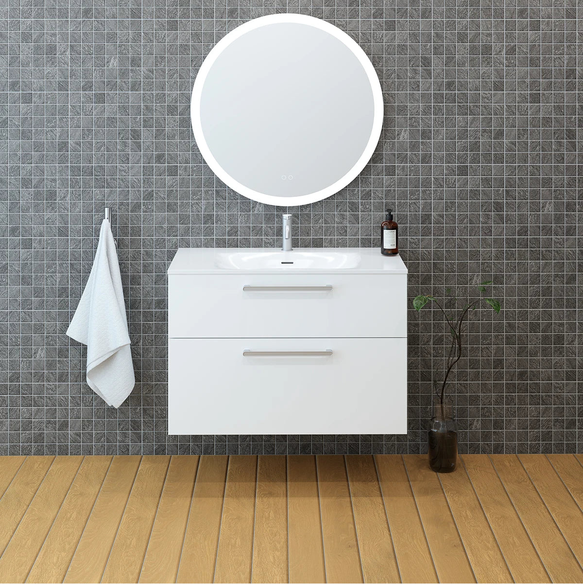 Meuble vasque salle de bain 90cm, Blanc brillant, ZENO