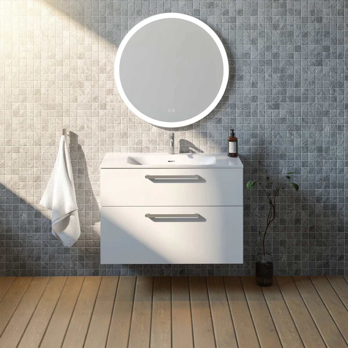Meuble vasque salle de bain 90cm, Blanc brillant, ZENO