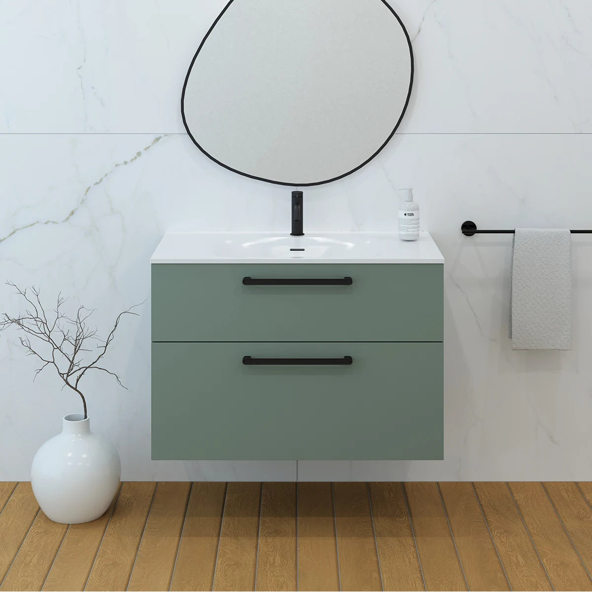 Meuble vasque salle de bain 90cm, Amande Mat, ZENO