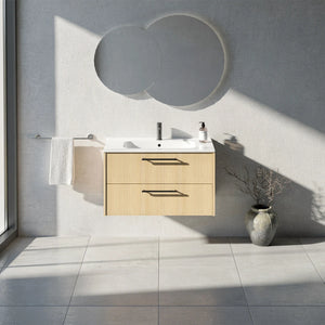 Meuble de salle de bain strié, 90 cm, Chêne doré, SILLAGE