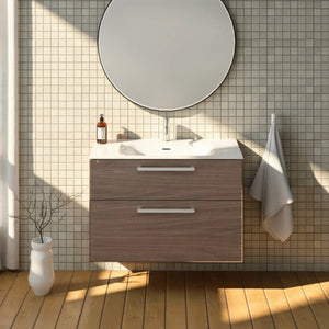 Meuble vasque salle de bain 90cm, Noyer tabac, ZENO