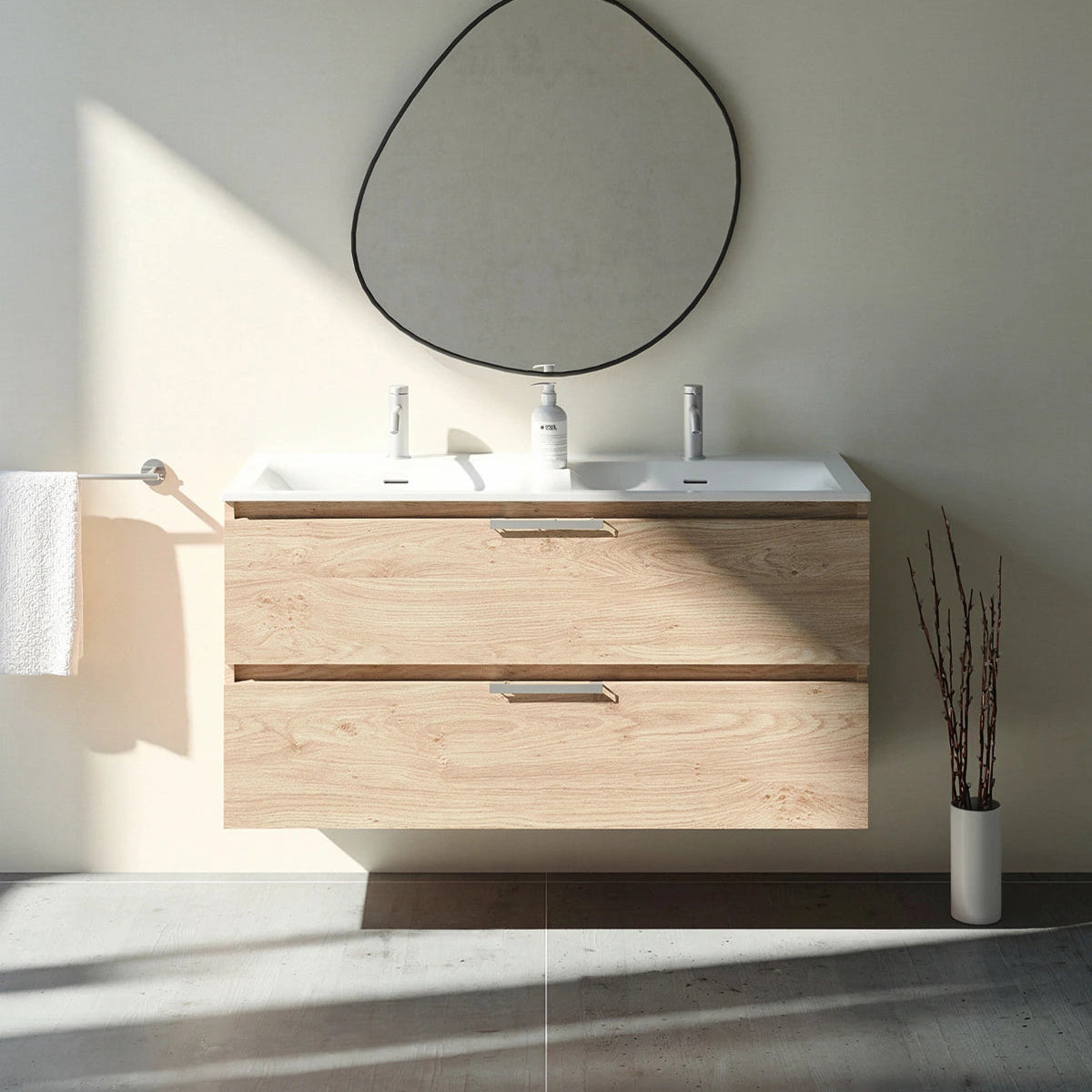 Meuble double vasque salle de bain 120cm, Chêne Sanremo, TEMPO