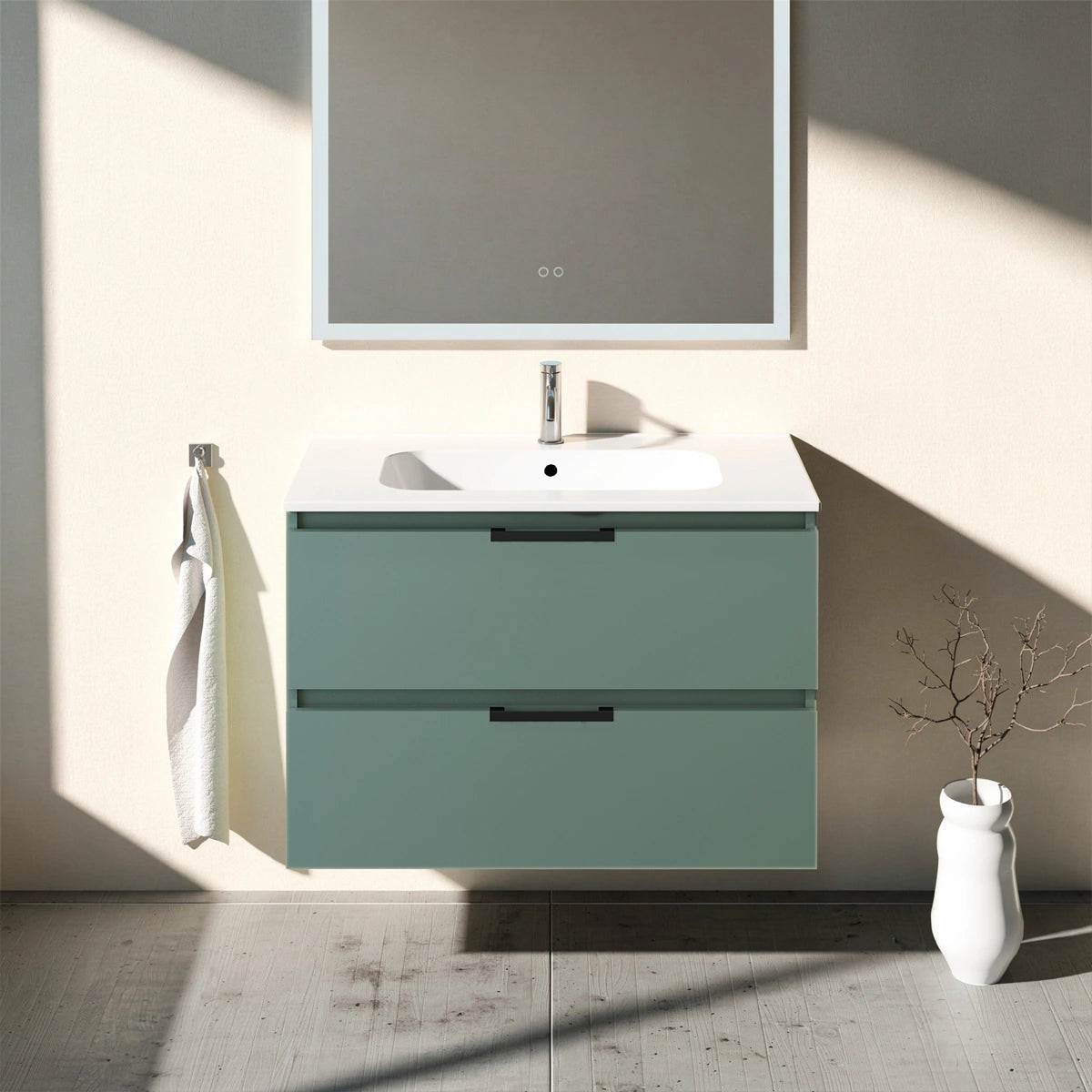 Meuble vasque salle de bain 90cm, Amande Mat, TEMPO