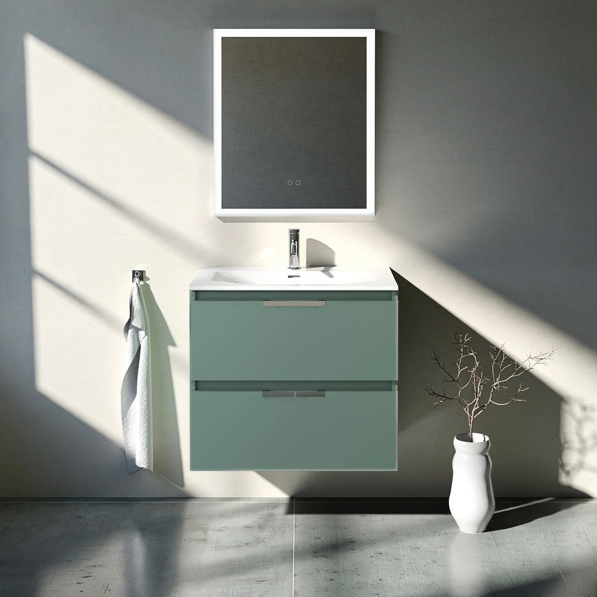 Meuble vasque salle de bain 70cm, Amande Mat, TEMPO