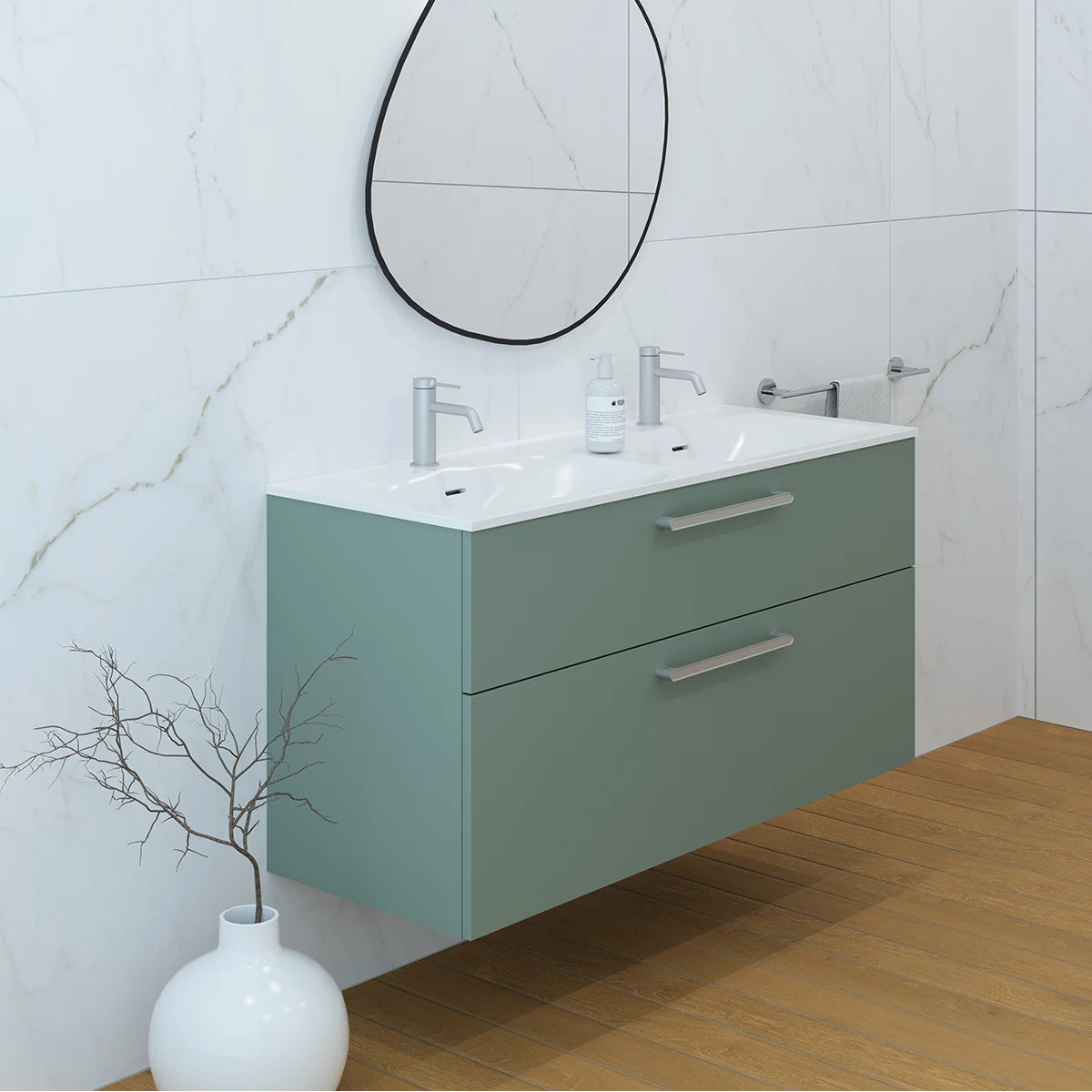 Meuble double vasque salle de bain 120cm,  Amande Mat, ZENO