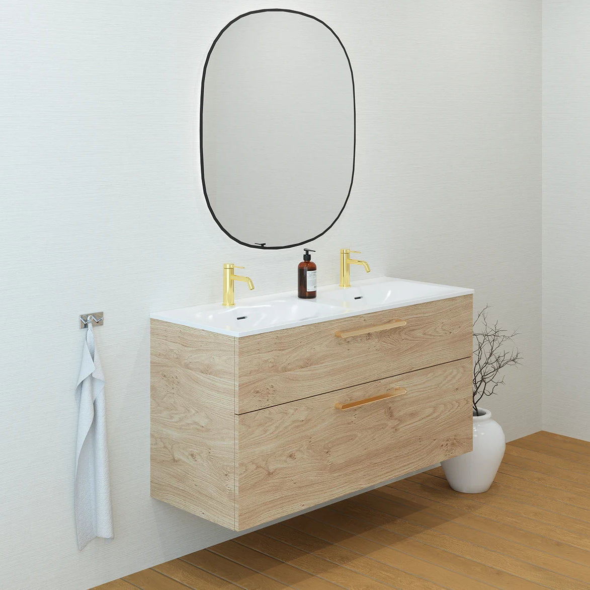 Meuble double vasque salle de bain 120cm, Chêne Sanremo, ZENO
