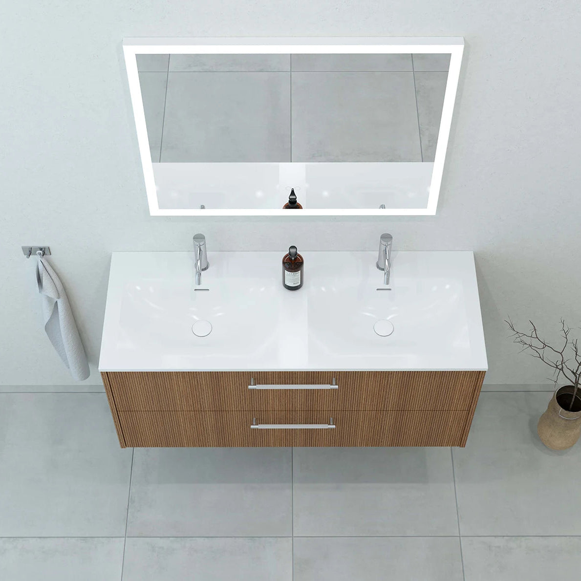 Meuble de salle de bain strié, 120 cm, Chêne noisette, SILLAGE