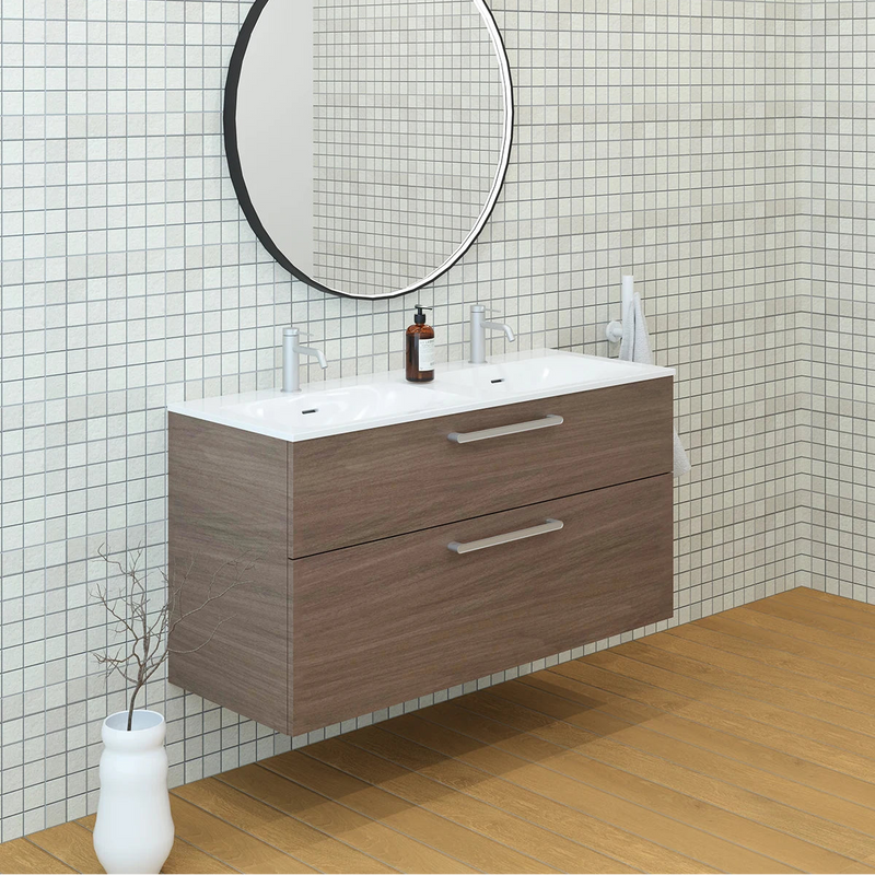 Meuble double vasque salle de bain 120cm, Noyer tabac, ZENO