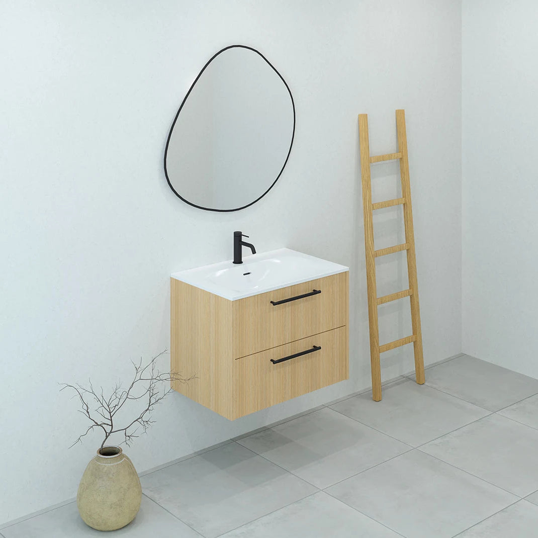 Meuble de salle de bain strié, 70 cm, Chêne doré, SILLAGE