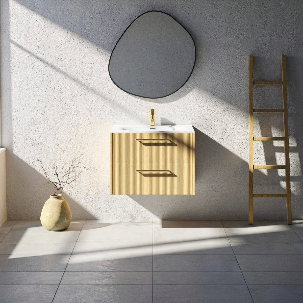 Meuble de salle de bain strié, 70 cm, Chêne doré, SILLAGE