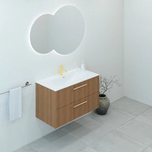 Meuble de salle de bain strié, 90 cm, Chêne noisette, SILLAGE
