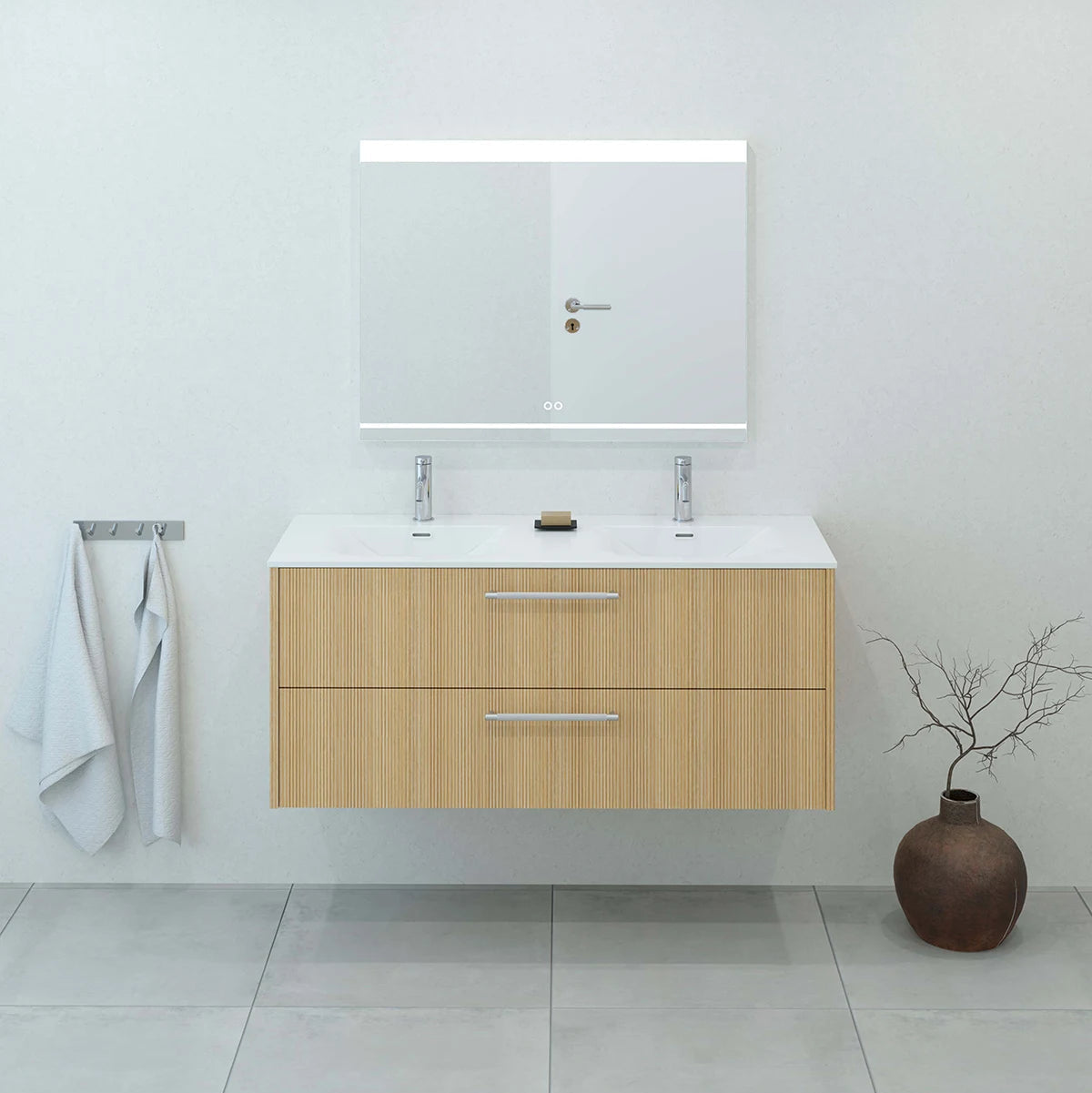 Meuble de salle de bain strié, 120 cm, Chêne doré, SILLAGE