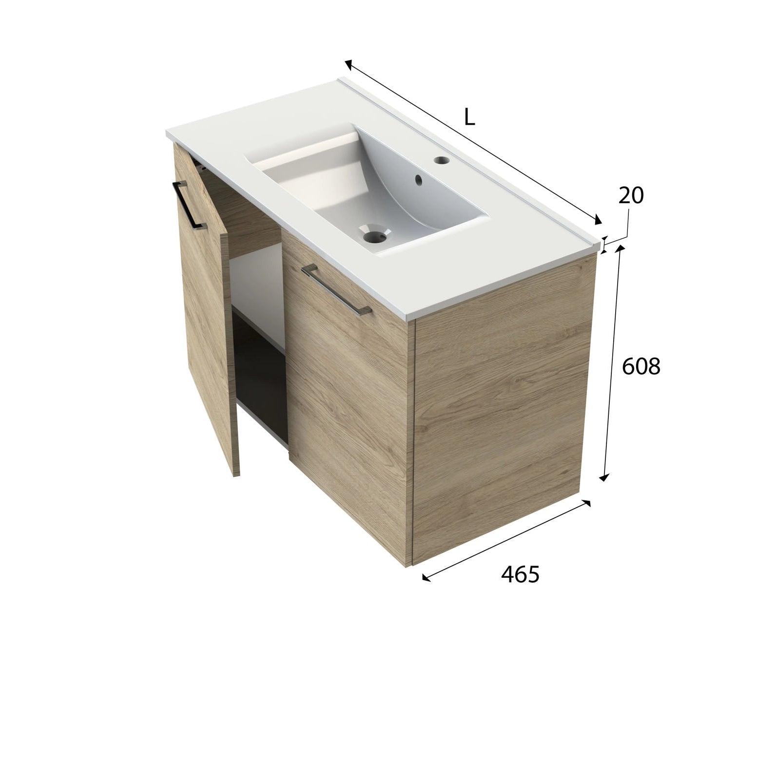 Meuble salle de bain à portes et plan vasque STUDIO 81 cm