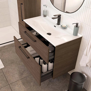 Meuble vasque salle de bain 70cm, Noyer tabac, ZENO