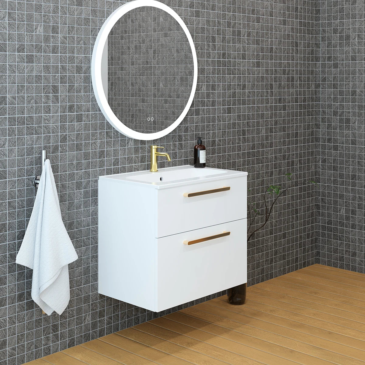 Meuble vasque salle de bain 70cm, Blanc brillant, ZENO