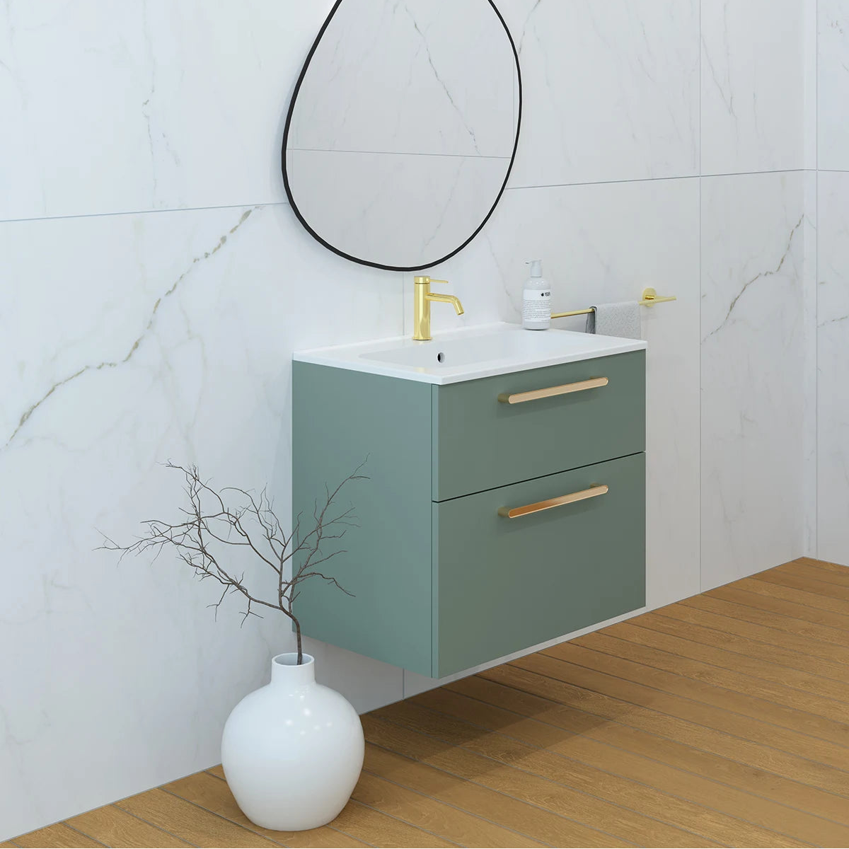 Meuble vasque salle de bain 70cm, Amande Mat, ZENO