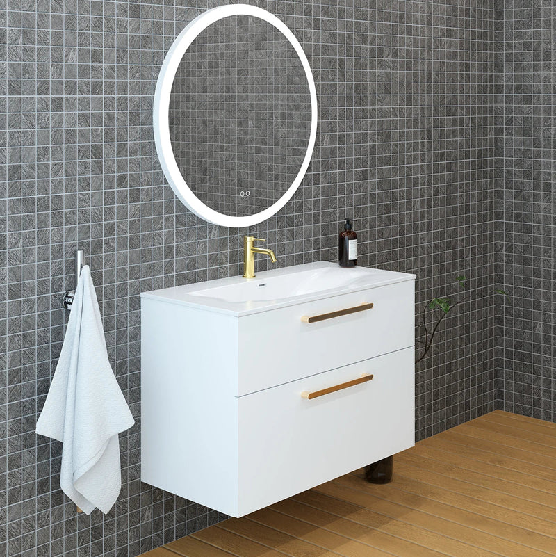 Meuble vasque salle de bain 90cm, Blanc brillant, ZENO